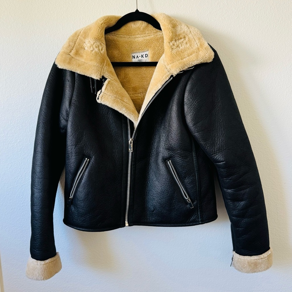 NA-KD Faux Fur Faux Leather Aviator Jacket